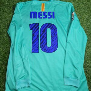 Messi Barcelona 2010 2011 Away Long Sleeve Soccer Jersey Shirt L SKU# 382358-310